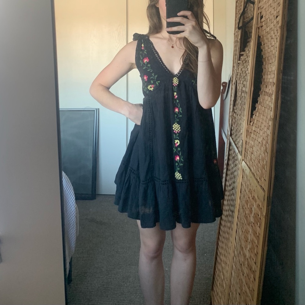 Urban outfitters deep v embroidered sundress- black